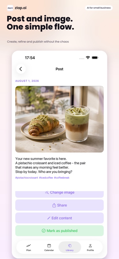 Post screen with a graphic and sharing actions