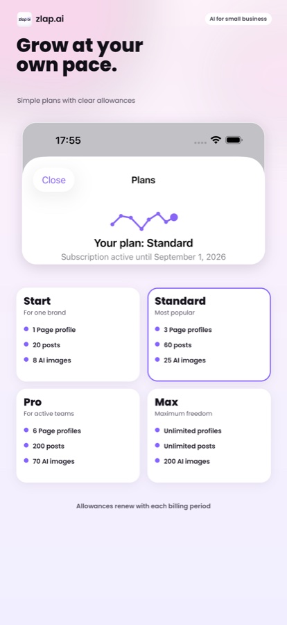 Subscription plan selection screen