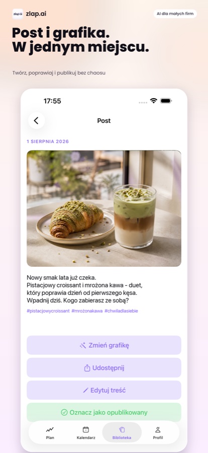 Ekran posta z grafiką i akcjami udostępniania