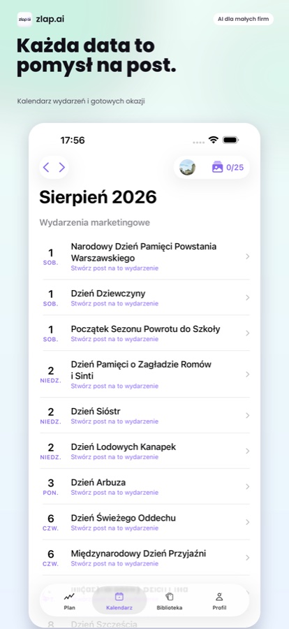 Ekran Kalendarz z wydarzeniami marketingowymi