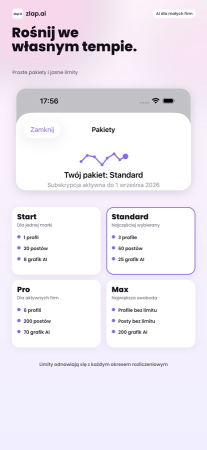 Ekran wyboru pakietu subskrypcji